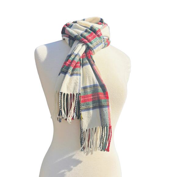 Chaps Ralph Lauren Plaid Winter Scarf Classic Colors Fringed OS Unisex - Picture 1 of 4